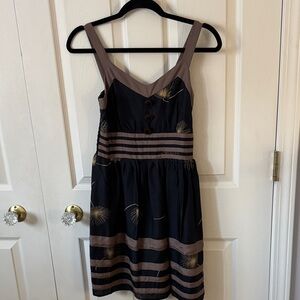 Vintage Anthropologie Gem! Elegant Black and Brown Women's Silk Dress